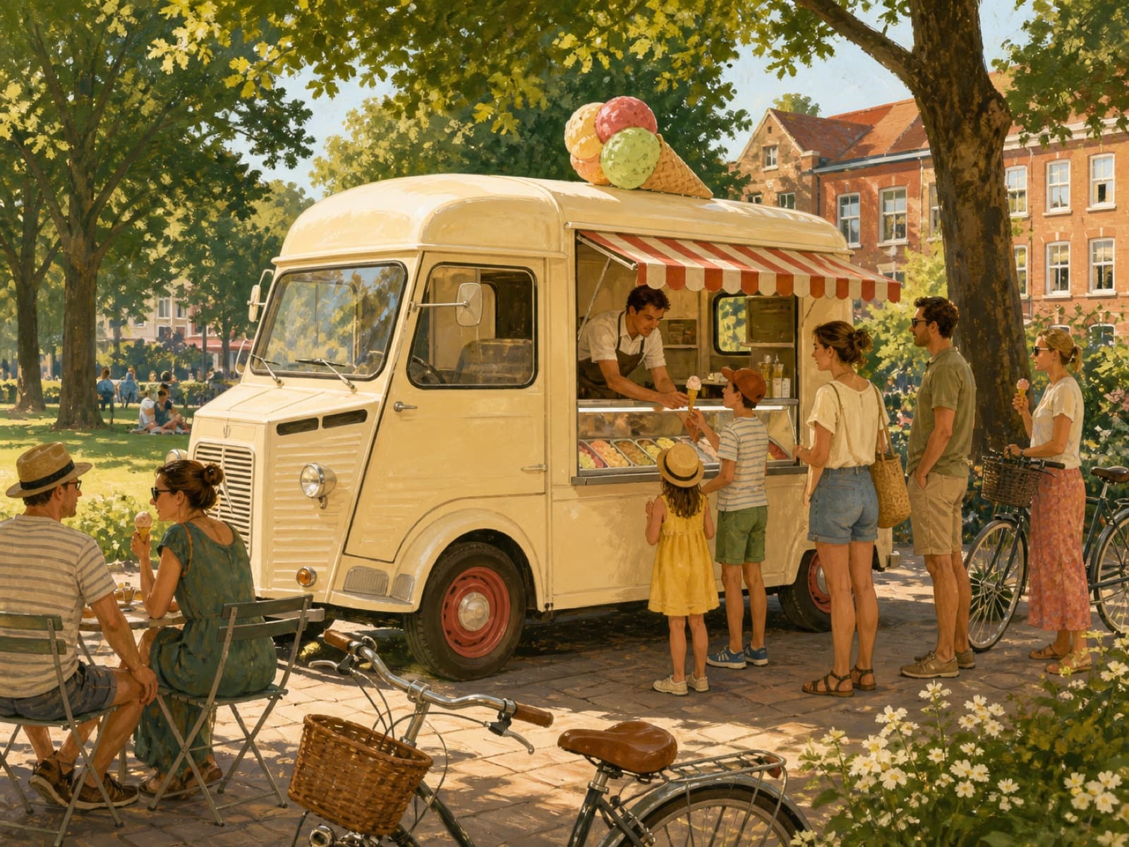 Eiswagen an einem sonnigen Stadtpark als Beispielbild